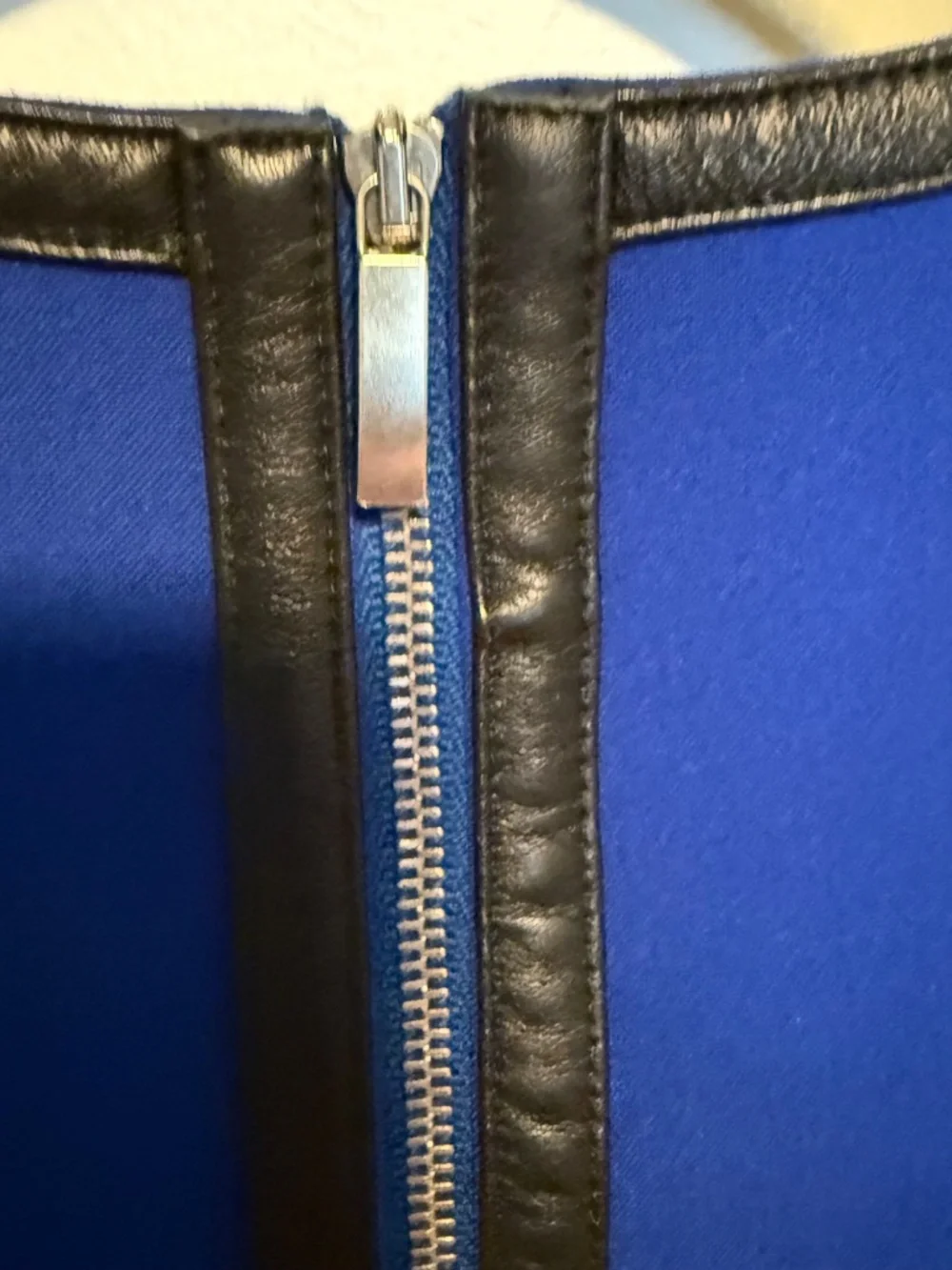 Kimora Lee Simmons Blue Midi Dress Black Leather‎ Trim